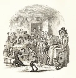 チャールズ・ディケンズ作「ニコラス・ニッケルビー」より「ミセス・スクィアーズ」1838-39年頃（版画）