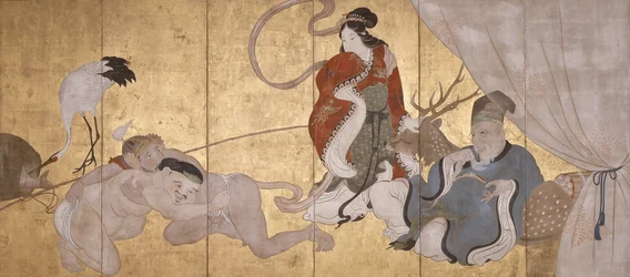 七福神（紙本、墨、彩色、金箔、六屏風）