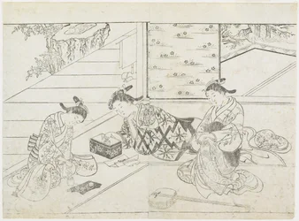 1つの部屋に3人の売春婦、1770年代初頭（木版画）