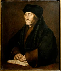 オランダの人文主義者、ディディエ・エラスム（ロッテルダムのエラスムス）（1469 - 1536）の肖像。Holbein Hans the Young (1497-1543) の原画に倣った絵画 Galleria Sabauda Turin ©Luisa Ricciarini/Leemage