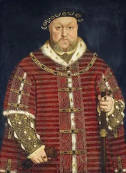 ヘンリー8世 - イングランド王ヘンリー8世の肖像 par Holbein, Hans, the Younger, Workshop of . 木に油彩、サイズ：93x68