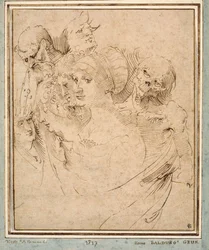 「7つの頭で表現された死」 ハンス・バルドゥング（バルドゥング・グリエン）（1484-1545）のデッサン 1515年頃 コレクション・プライヴェート