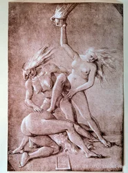 三人の魔女、ハンス・バルドゥング、通称グリーン（1484-1545年）による素描