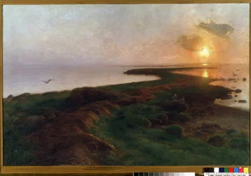「ラグーンの夕日」ハンス・オーレ・ブラセン（1849-1930）作（デンマーク語）1897年ミカロユス・コンスタンティナス・シウリョーニス美術館、カウナス、リトアニア