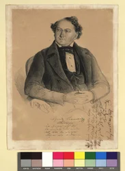 トマゼッリ・イグナツ、俳優兼歌手  (1812-1862)
M.facs. 署名および4行の詩「ヴェルトビューネ」

右側の欄には、イグナツ・トマゼッリから（？）への献辞として書かれた4行の詩が記されている。リンツ、1849年3月28日

イグナツ・トマゼッリ／『世界の舞台』：／フォアハンドがいく