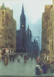 High Street, Edinburgh (oil on canvas)   1403125   ja       japanese Successfully Translated  Original: Parish church (Parochiekerk Sint-Maarten). Painting. Translat: Parish church (Parochiekerk Sint-Maarten). Painting. 1428472 ja japanese Successfully Tra