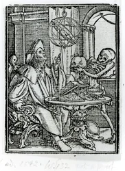 ハンス・ルツェルバーガーが刻んだ「死のダンス」の死と天文学者、1538年頃