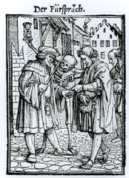 ハンス・ラッツェルバーガー、1538年頃に刻まれた「死のダンス」の死と法廷弁護士