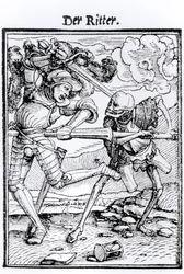 ハンス・ラッツェルバーガーが刻んだ「死のダンス」の死と騎士、1538年頃