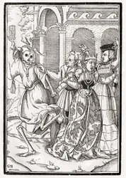 1843年にバーゼルで公開された「Der Todten Tanz」からGeorg Scharffenbergによって刻まれた女王の死