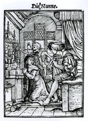 ハンス・ラッツェルバーガーが刻んだ「死のダンス」の修道女、1538年頃