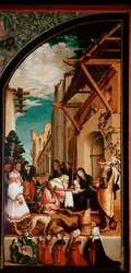祭壇画 オーバード「マギの崇拝」 木版デトレンペ 若きハンス・ホルベイン（1497/8-1543） 1521-1522日231x109 cm スイス、フリブールのカテドラル