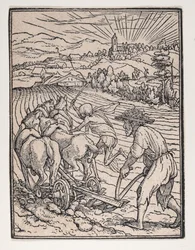The Dance of Deathの農民またはPloughman、ca。 1526年、1538年に出版。