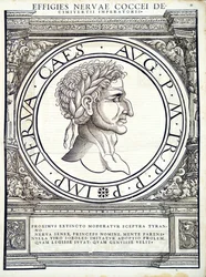 1559年にチューリッヒのアンドレアスゲスナーによって印刷されたルドルフヴィッセンバッハによって彫刻された古代の硬貨のローマ東西の真の画像の司令官からのカラバンティウス