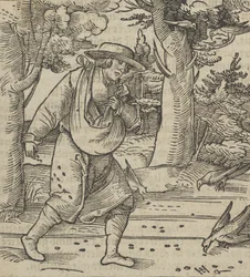 種をまく者の種を食べる鳥、Hymmelwagen auff dem, wer wol Leben..., 1517.