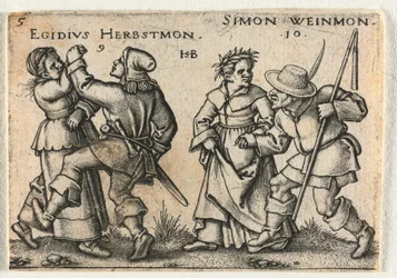 農民の結婚式または12か月：9-Egidius Herbstmon 10-Simon Weinmon、1546。