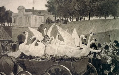 ハンス・テグナー（1853-1932）がハンス・クリスチャン・アンデルセン（1805-1875）の童話に描いた「野生の白鳥」。
