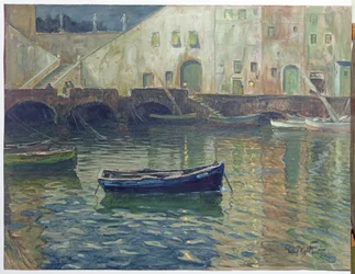 月明かりの下の港、1900年頃（紙にトイレ）