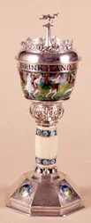 愛情のあるカップとカバー、象牙の茎を施した飾り、c.1905-09（シルバー＆エナメル）