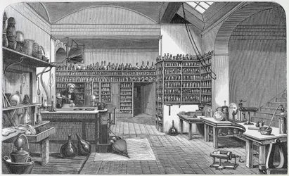 ヘンリーベンスジョーンズの「ファラデーの生涯と手紙」からの彼の地下室でのマイケルファラデー（1791-1867）、1870年、1869年公開