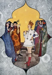 皇帝の新しい服、ハンス・クリスチャン・アンデルセン（1805-1875年）の童話、ハリー・クラーク（1890-1931年）による挿絵