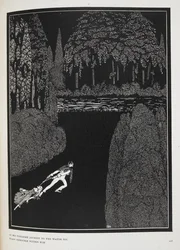 水への苦難の旅で、彼の恐怖は倍増した」。物語「マリー・ロジェの謎」の挿絵。