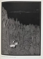 輝きと眩しさが上方に閃いた』。短編小説「金の虫」の挿絵。