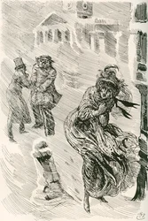 放浪者のマーサ。 1910 年に出版された The Testimonial Edition から、チャールズ ディケンズの小説 David Copperfield のためにハリー ファーニスが描いたイラスト。