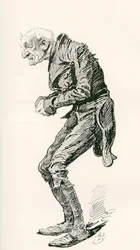 Velho Chuffey. Ilustração de Harry Furniss para o romance de Charles Dickens, Martin Chuzzlewit, da The Testimonial Edition, publicado em 1910.