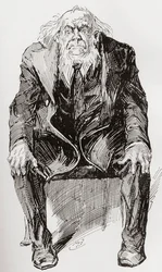 Provis. Illustration by Harry Furniss for the Charles Dickens novel Great Expectations, from The Testimonial Edition published 1910.   1450532   ja       japanese Successfully Translated  Original: Falstaff at Hernes Oak, from "The Merry Wives of Windsor,"