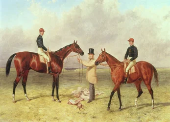 L to Rロードリヨン、ダービー、セントレガー、2,000ギニーの勝者。 1866年にジェームズドーバーが訓練したR.サットン卿が所有するアスコットゴールド花瓶の勝者であるエランド
