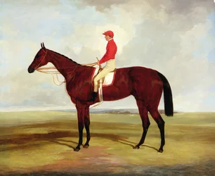 クリフデン卿のベイレース馬サープリスとS.テンプルマン（油彩・キャンバス）