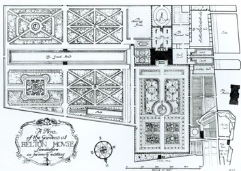 リンカーンシャーのベルトンハウスの庭園の計画（以前は1900年頃）