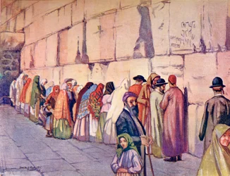 嘆きの壁、エルサレム、パレスチナ、1910年頃、リチャード・ペンレイク著『A Book of Modern Palestine』より。