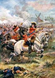 攻撃を指揮するマールバラブレナムの戦い（カラーリトグラフ）