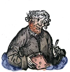 Juvenal (Decimus Iunius Iuuenalis) (Decimo Giunio Giovenale) の肖像 1世紀末のラテン風刺詩人。ハルトマン・シェデルによる「ニュルンベルクの年代記」のキシログラフィー