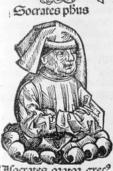 ソクラテス（紀元前470年～紀元前399年）の肖像（ニュルンベルク1497年、ハルトマン・シェデル作「Liber Chronicarum」より