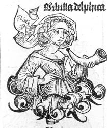 デルフィのピシアの表現。ハルトマン・シェデル著『Liber chronicarum』（ニュルンベルク 1497年）より西暦