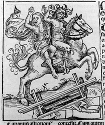 The King, the Witch and the Berkeley Toad by William of Malmesbury "悪魔によって棺から掘り出されたバークレーの魔女の表現" Hartmann Schedel "Liber chronicarum" Nuremberg 1493 からのエングレーヴィング。