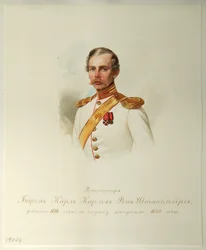 カール・カルロビッチ・フォン・スタッケルベルク男爵の肖像1816-1887帝国の馬の番人のアルバムから、1846-1849