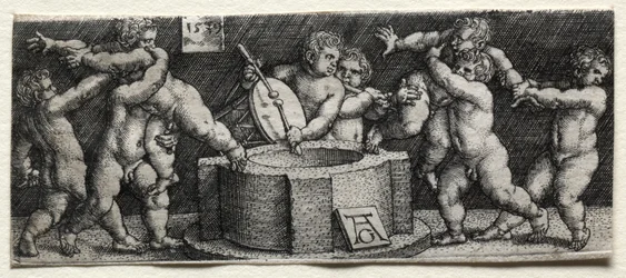 井戸のそばの8人の裸の子ども、1539年。