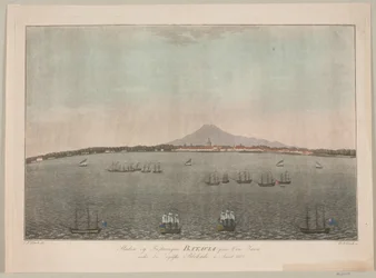 1800年の英国による封鎖中のジャワ島のバタビアの都市と要塞