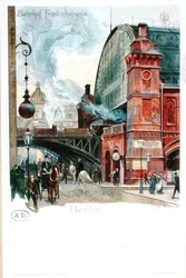1900年頃のベルリン、フリードリヒ通りの鉄道駅（カラーリトグラフ）