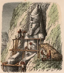 古代エジプト：アブシンベル神殿の像の彫刻、1866年