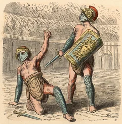 古代ローマ。円形闘技場でのグラディエーターの戦い