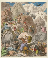 アルプスを横断するハンニバル、パブ。 1866（手描きの彫刻）
