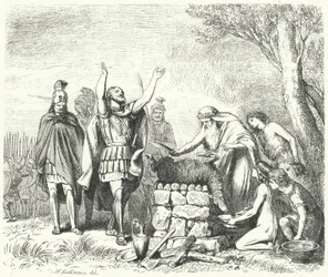 プラタイアの戦いの前に神々に生け贄を捧げるパウサニアス（前479年）（エングレーヴィング