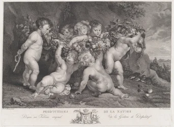 果物の花輪を運ぶ 7 つの putti、約。 1780～87年。