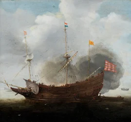 軍艦（油彩・パネル）