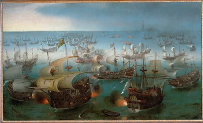 スペイン艦隊とイギリス海軍の海戦（油彩・キャンバス）
